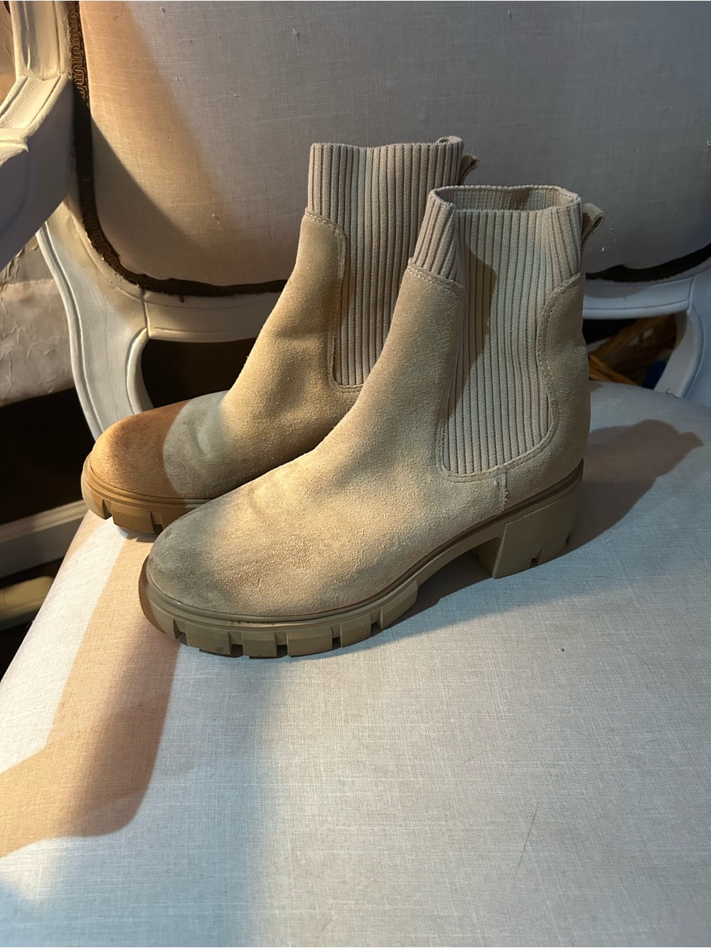 Steve Madden Tan Suede Chelsea Lug Booties